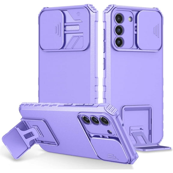 Compatible with Samsung S20 FE Case with Slide Camera Cover, Samsung Galaxy S20 FE 5G Phone Case with Stand Shockproof Hard PC Cases (Purple)