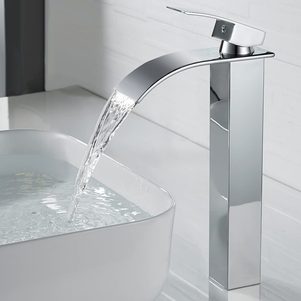 Grifo para lavabo en cascada alto y moderno, grifo para baño en cascada de diseño elegante, mezclador monomando alto para lavabo en latón, agua fría y caliente disponible, grifos en cascada cromados JM MX-0134228FYD