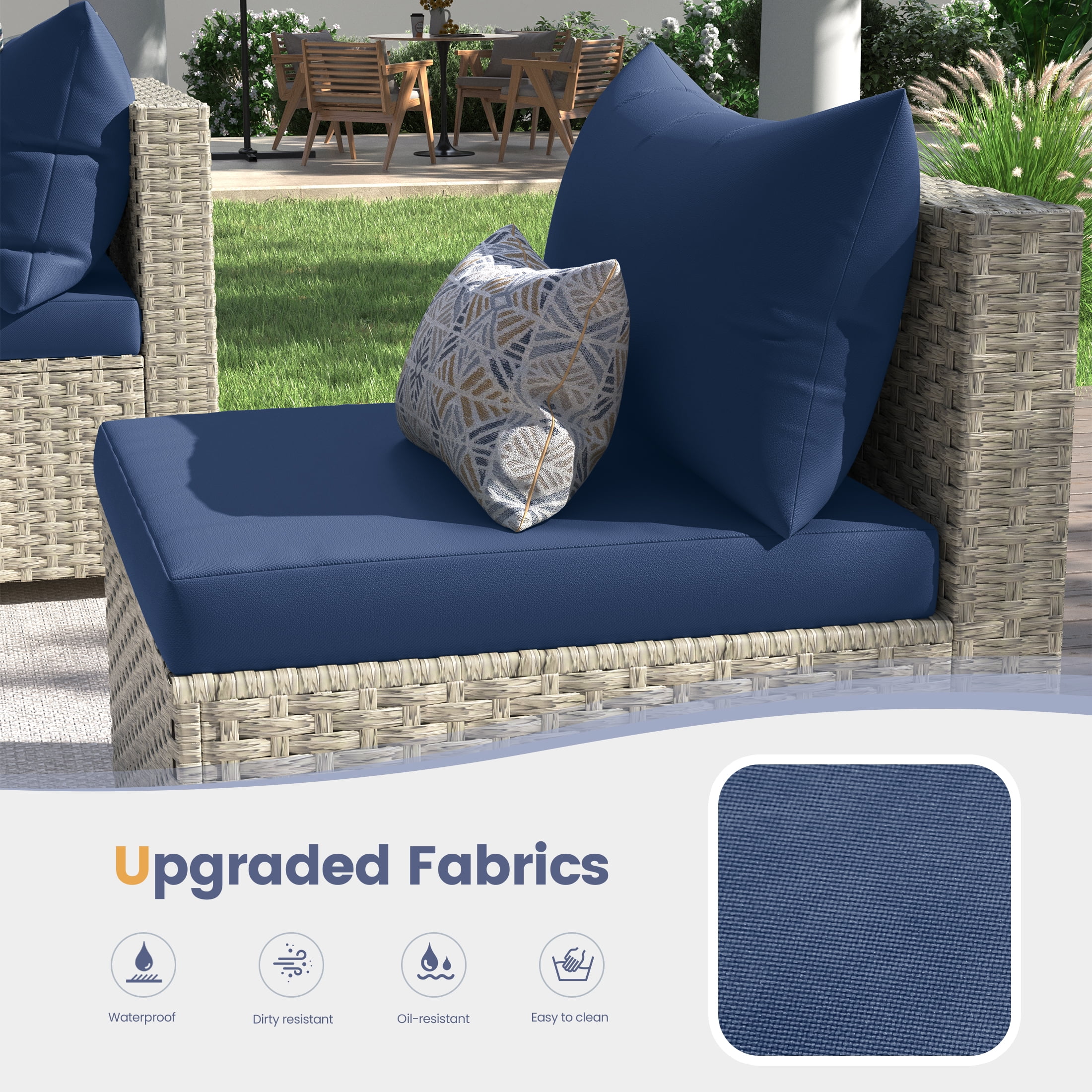 UDPATIO 9 Pieces Outdoor Patio Furniture Set, Outdoor Wicker Patio Conversation Set with Cushions for Backyard, Porch, Garden(Navy)
