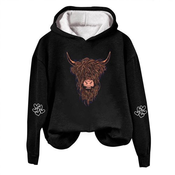 Oversized Hoodies for Women Long Sleeve Highland Cattle Print Hooded Sweatshirts Winter Fall Pullover Tops Fashion Y2k Outfits Clothes