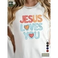 thumbnail image 1 of Jesus Loves You Women'S Heart Pattern T-Shirt - Comfort Fit, Crew Neck, Short Sleeves, Casual Style Tee For Adult, Men, Women, Teen, Teenager, Adolescent, Youth, 1 of 6