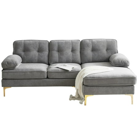 83 Modern Sectional Sofas Couches Velvet L Shaped Couches for Living Room Bedroom Light Grey