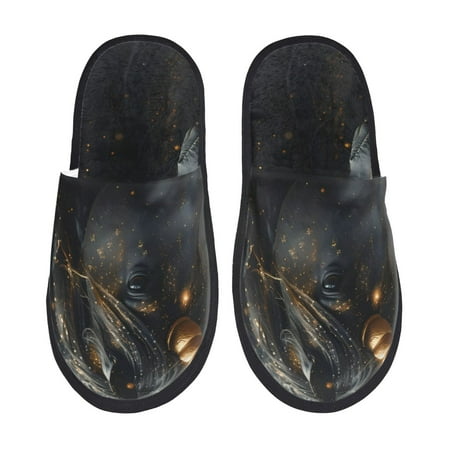 Balery Black And Gold White Horse Slient Indoor Furry Fleece Comfort House Shoes Soft Non-Slip Home Shoes Cotton slippers House Slippers-- Large