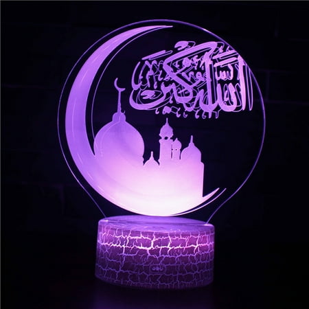 

Ramadan Mubarak Night Light Acrylic 3D Visual Light LED Touch Control Light Colorful Desktop Neon Lights for Baby Room Wedding Party Decoration C