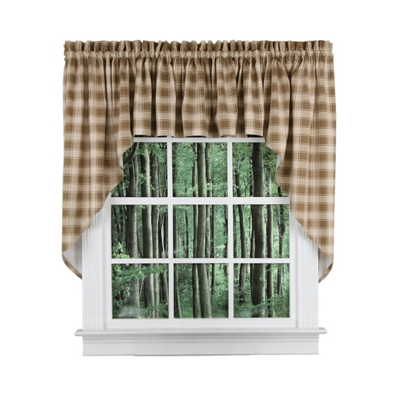 Ellis Curtain 50% Polyester 50% Cotton Country Check With 1.5" Rod Pocket Tailored Window Swag 56" x 36" Camel