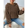 thumbnail image 3 of - Flannel Hooded Loose Pullover Sweater Winter Long Sleeve Warm Top Khaki XL, 3 of 6