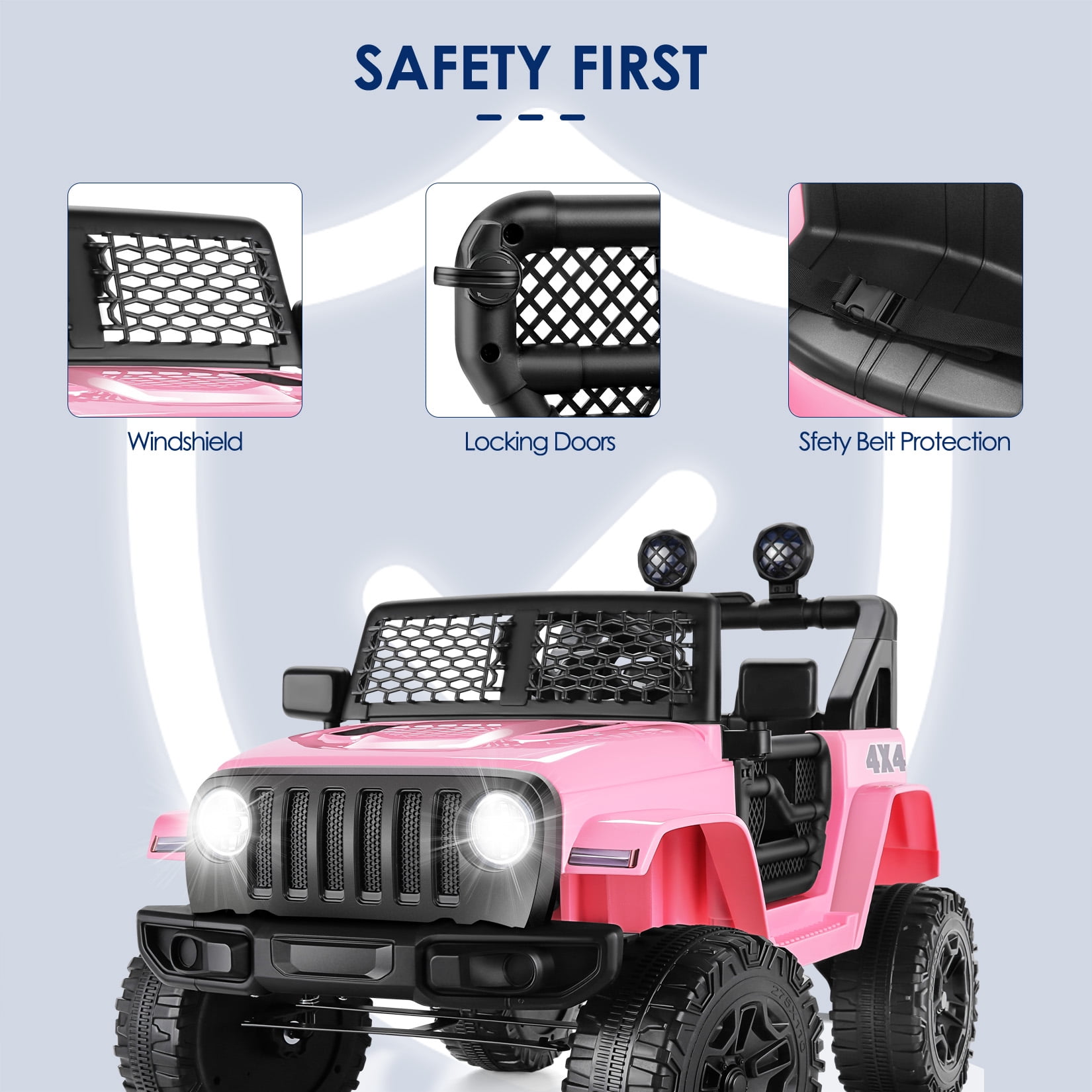 Funcid 12V 7AH Kids Powered Ride on Truck Car with Parent Remote Control, Bluetooth Music, Spring Suspension, LED Lights - Pink