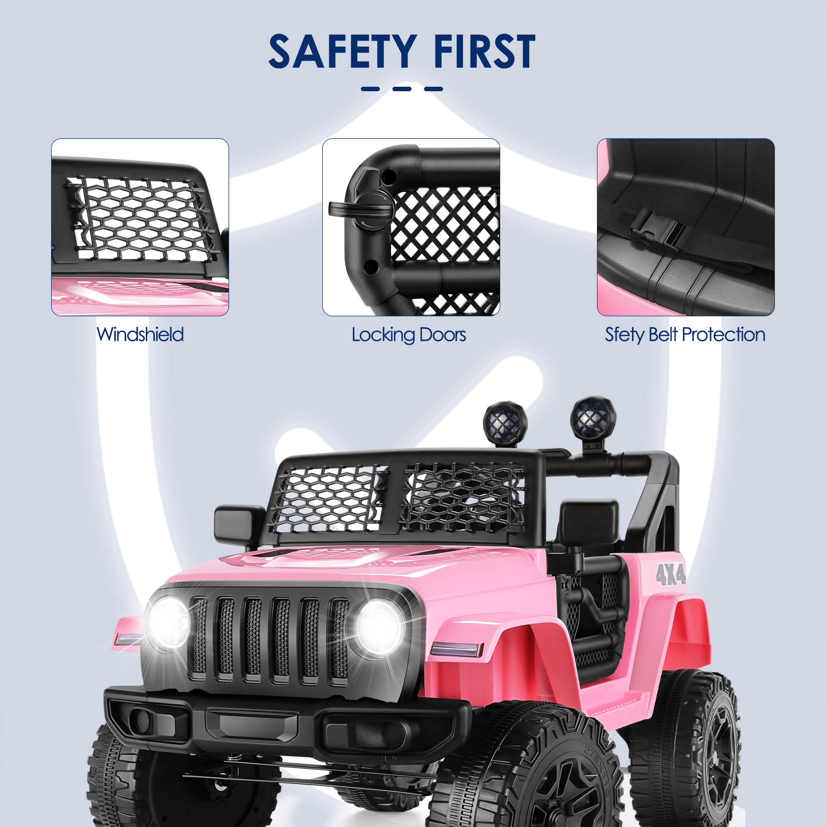 Funcid 12V 7AH Kids Powered Ride on Truck Car with Parent Remote Control, Bluetooth Music, Spring Suspension, LED Lights - Pink - image 5 of 11