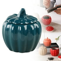 BinKFF 10oz Ceramic Pumpkin Jar, Pumpkin Shape Seasoning Jar, Fall Thanksgiving Candy Jars, Halloween Decorative Bowl, Cute Food Container for Kitchen Coffee Tea Sugar Snacks Soup
