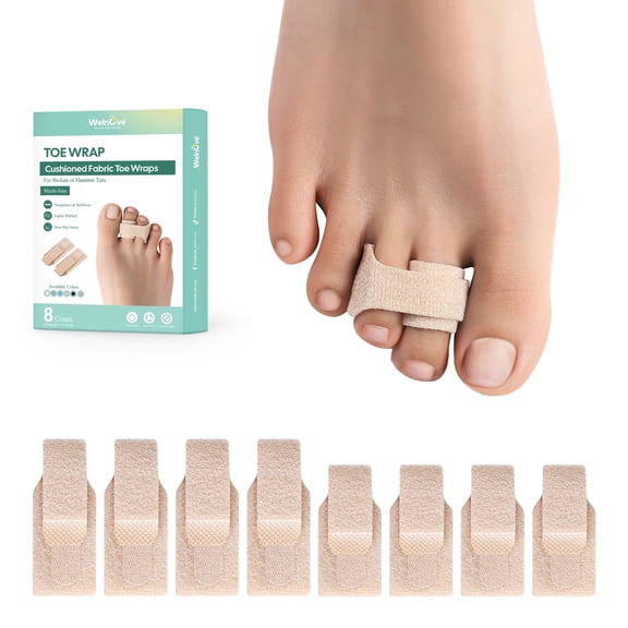 Welnove Hammer Toe Straightener , 8 Pack Broken Toe Wraps , Hammer Toe Corrector for Women,Size M, Beige