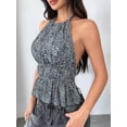 thumbnail image 6 of Open Back Halter Tops for Women Backless Ruched Ruffle Crop Tops Smocked Y2K Going Out Camisoles Gray Leopard Print L, 6 of 9