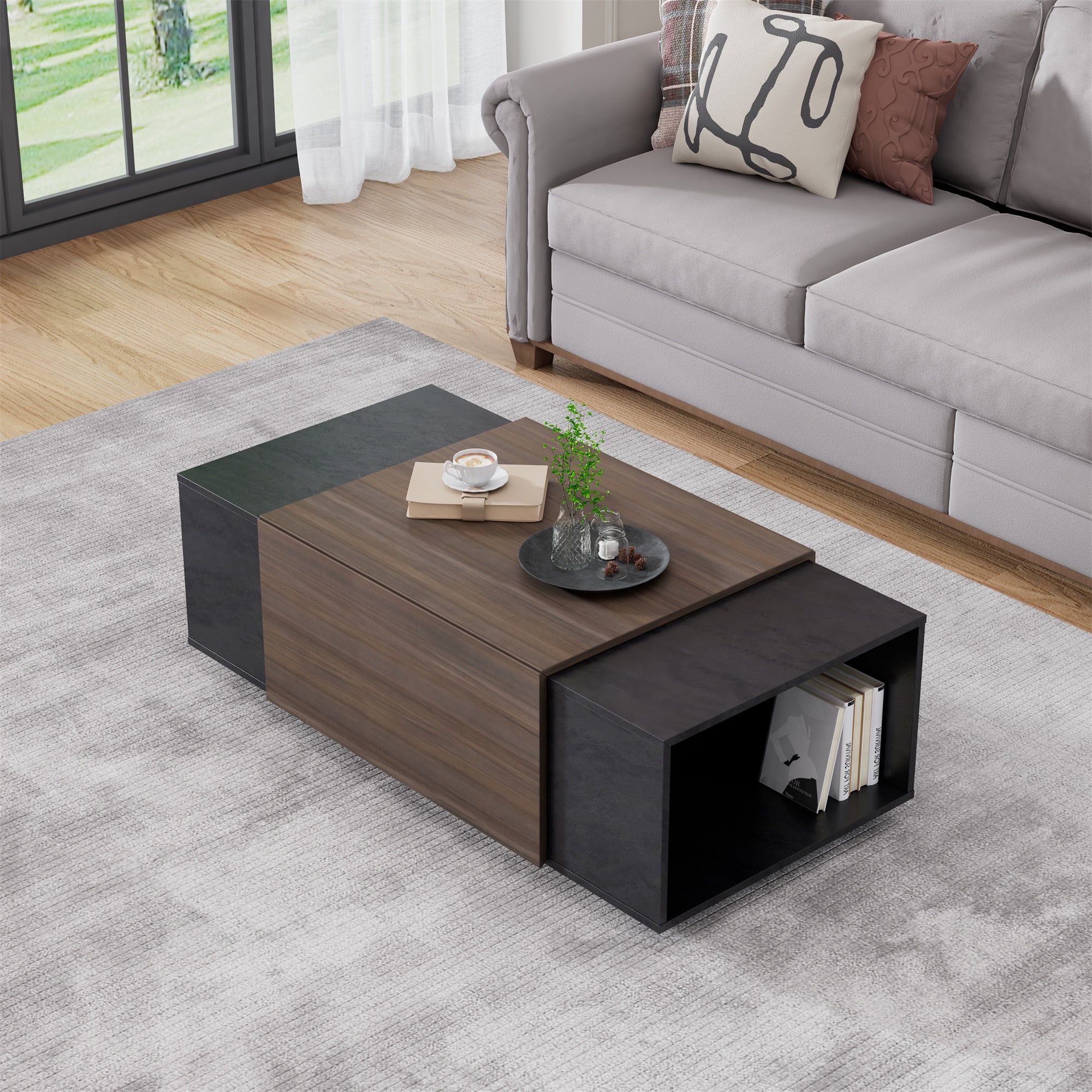 Kepooman 47" Farmhouse Coffee Table with Drawer, Tea Table for Living Room or Office , Armando & Texture Black, Light Brown Kepooman 47" Farmhouse Coffee Table with Drawer, Tea Table for Living Room or Office , Armando & Texture Black, Light Brown