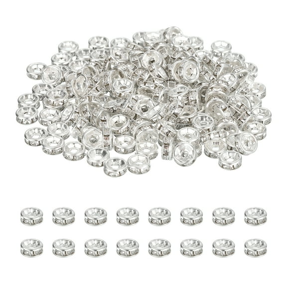 Uxcell 6mm Rondelle Spacer Bead, 200 Pcs Crystal Rhinestone Loose Bead Spacers for Jewelry Making, Silver