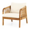 thumbnail image 6 of Acacia Wood and Wicker Outdoor Club Chair, Deep Seating with Soft Cushion, Porch Chairs for Garden, Backyard Porch Balcony, Brown & Beige, 6 of 9