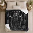 thumbnail image 5 of Moon Priestess with Herbs and Candle Altar, Gothic Botanical Style for Witchy Art Lovers, Lunar Ritual Scene and Halloween Gift, Cozy Flannel Blanket, Home Decor, 5 of 9