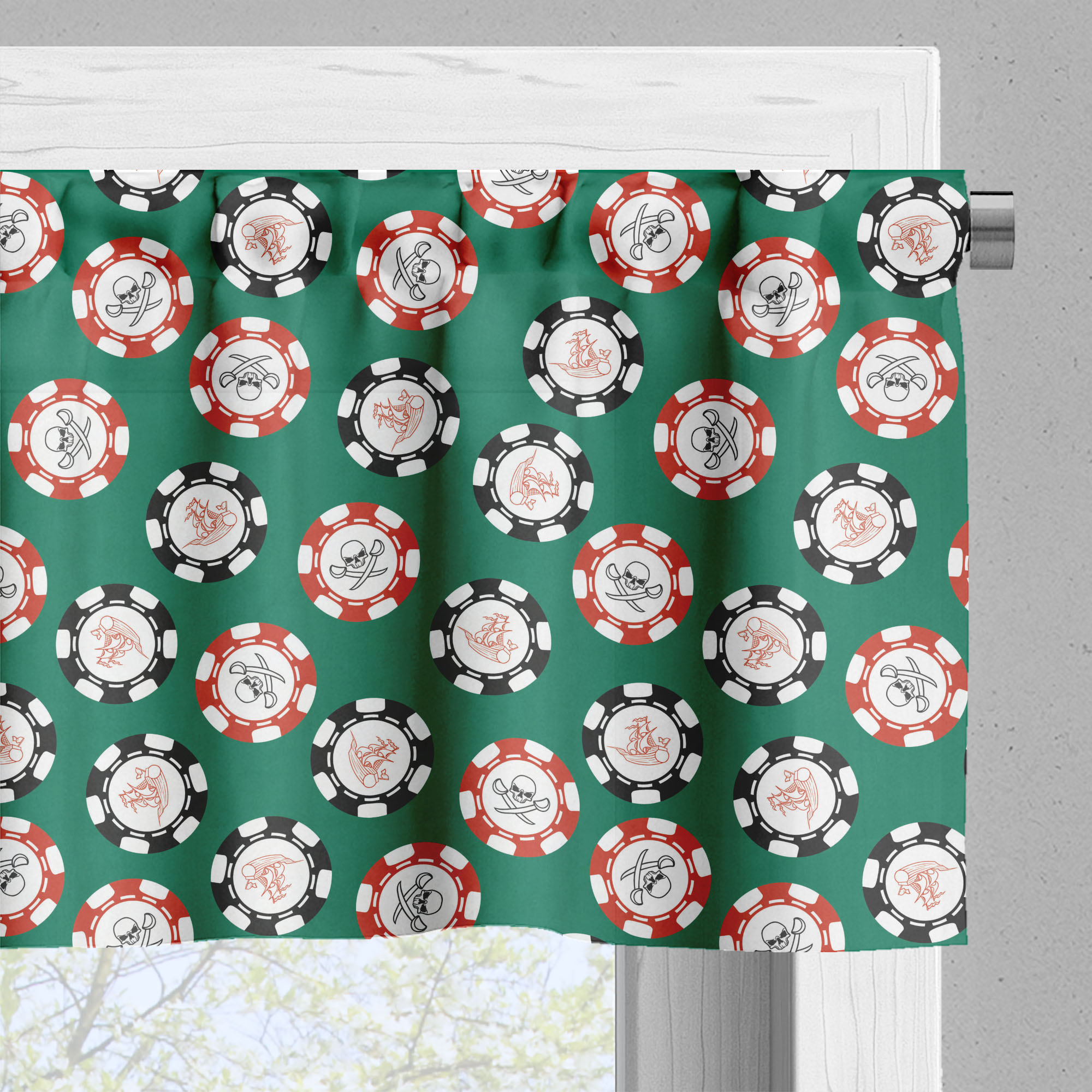Ambesonne Green Black Window Valance, Chips Pirate, 54" X 12", Jade Green Red - image 3 of 5