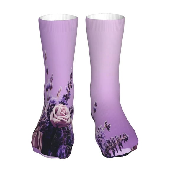 Xecao Lavender Roses Arrangement Print Fashion No Heel Casual Crew Socks Cushioned Breathable for Men Women - Moisture wicking,Not easy to fade Suitable for daily