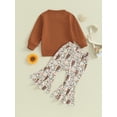 thumbnail image 5 of Elippeo Toddler Girl Western Clothes 6M 12M 18M 24M 3Y 4Y Letter Print Round Neck Long Sleeve Pullover Cattle Pattern Flare Pants Outfit, 5 of 10