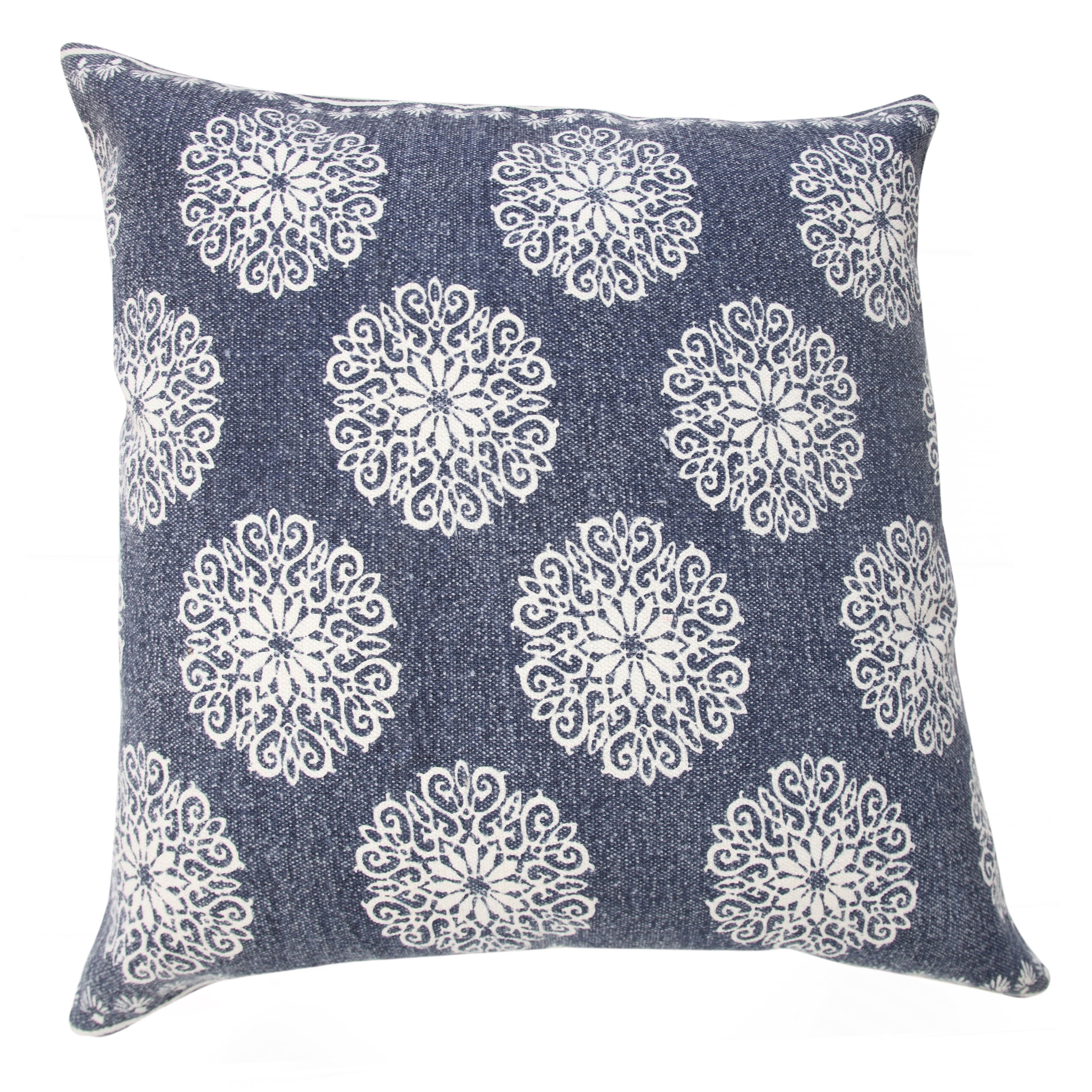 Ox Bay 20" x 20" Hand-Woven Blue/ White Floral/Botanical Organic Cotton Pillow Cover