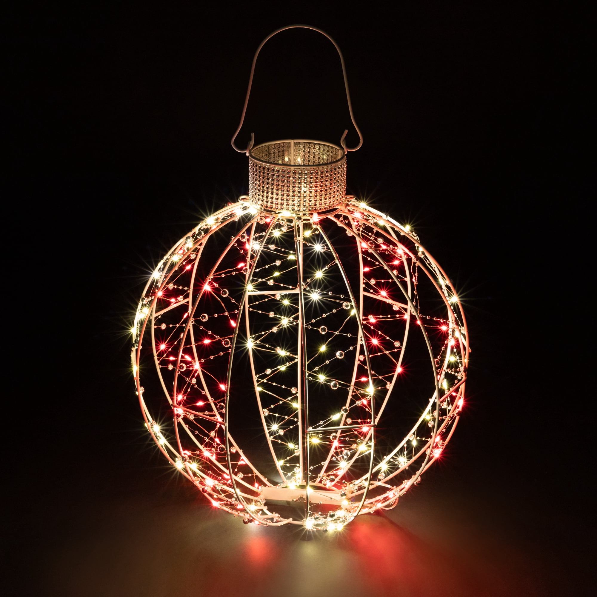 LED Lighted 3-D Bead Ball Ornament Christmas Outdoor Decoration - 15" - Red and White