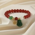 thumbnail image 4 of Elegant Green Beaded Bracelet with Lucky Cloud & Maitreya Buddha Charms - Classic Chinese Style, Glass Crafted with Golden Accents, Ideal Spring Festival Gift for Women, Chinese Bracelet,Burgundy*4, 4 of 14