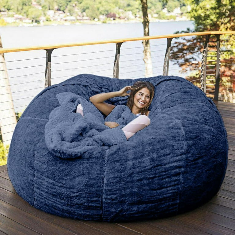 Frogued Sofa Bean Bag No Filler Soft Washable Comfortable Anti-fading Wear  Resistant High Elastic Extra Large Bean Bag Chair Cover Home Decor (Blue) 