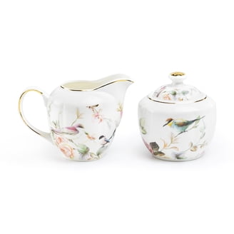 Grace Teaware White & Gold Scallop Sugar & Creamer Set - Fine Porcelain With Gold Trim 1 thumbnail image