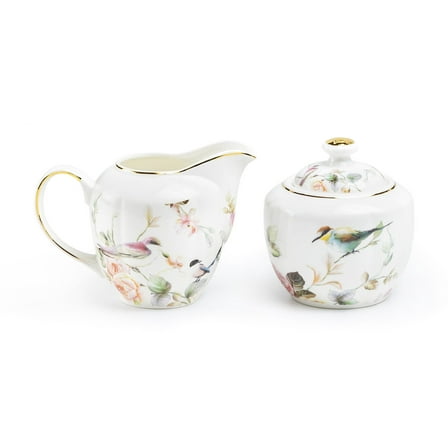 Grace Teaware Magnolia Garden Fine Porcelain Sugar and Creamer Set