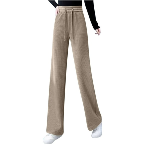 cfhntfmh Corduroy Pants for Women Fleece Lined Casual Drawstring High Waist Straight Leg Pants Fall Fashion 2024