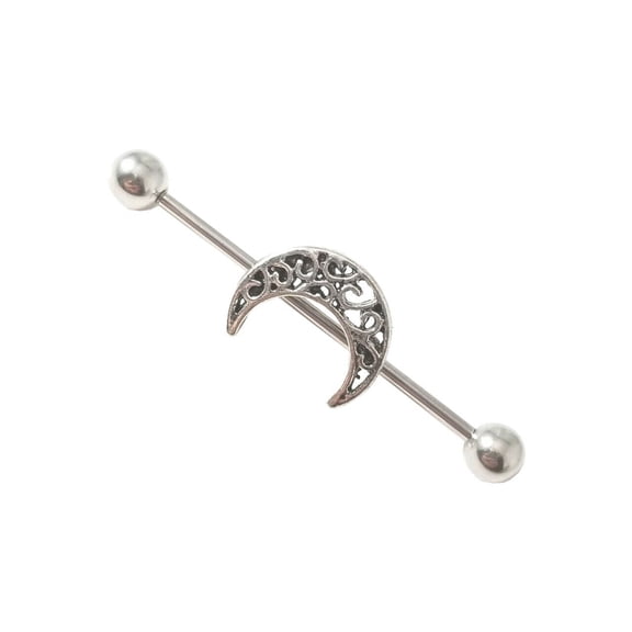 Industrial Barbell Surgical steel Celtic Moon design 14 Gauge 38mm standard size
