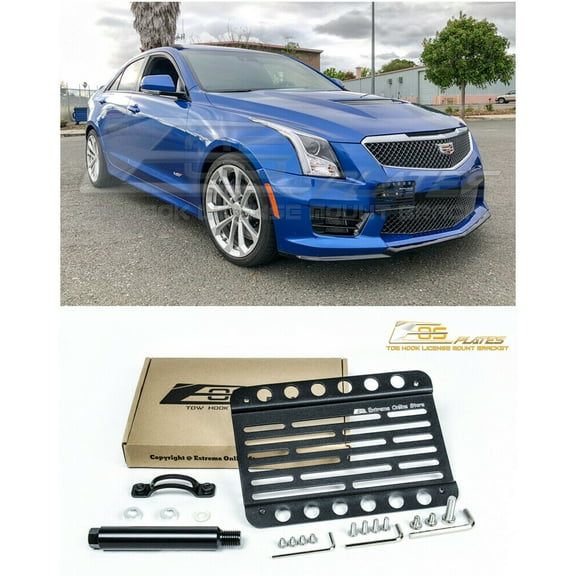 Extreme Online Store Replacement for 2016-Present Cadillac ATS-V | EOS Plate Version 1 Mid Sized Front Bumper Tow Hook License Relocator Mount Bracket 