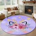 thumbnail image 2 of Round Rugs 5 Ft, Purple Floral Non Slip Area Rugs for Kitchen Bedroom Entryway, Fancy Botanical Flowers Antlers Abstract Art Washable Carpet Runner Rug Floor Mats for Bedroom Home Decor, 2 of 9