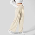 thumbnail image 4 of PMVFHDE Women's High Waist Wide Leg Trousers Versatile Elastic Waist with Zipper Dressy Fashion Pants Beige,XXL, 4 of 7
