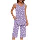 thumbnail image 2 of Conjunto de Verano para las Mujeres Casual Impreso sin Mangas Cuello Redondo Y Pantalones Recortados de Dos Piezas, 2 of 8