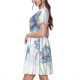 thumbnail image 2 of Fotbe Pale Blue Lotus Flowers Vestido Largo de Moda para Mujer, Vestido Tipo Camiseta con Manga Corta y Estilo Casual a Rayas y Bloques de Color, 2 of 6