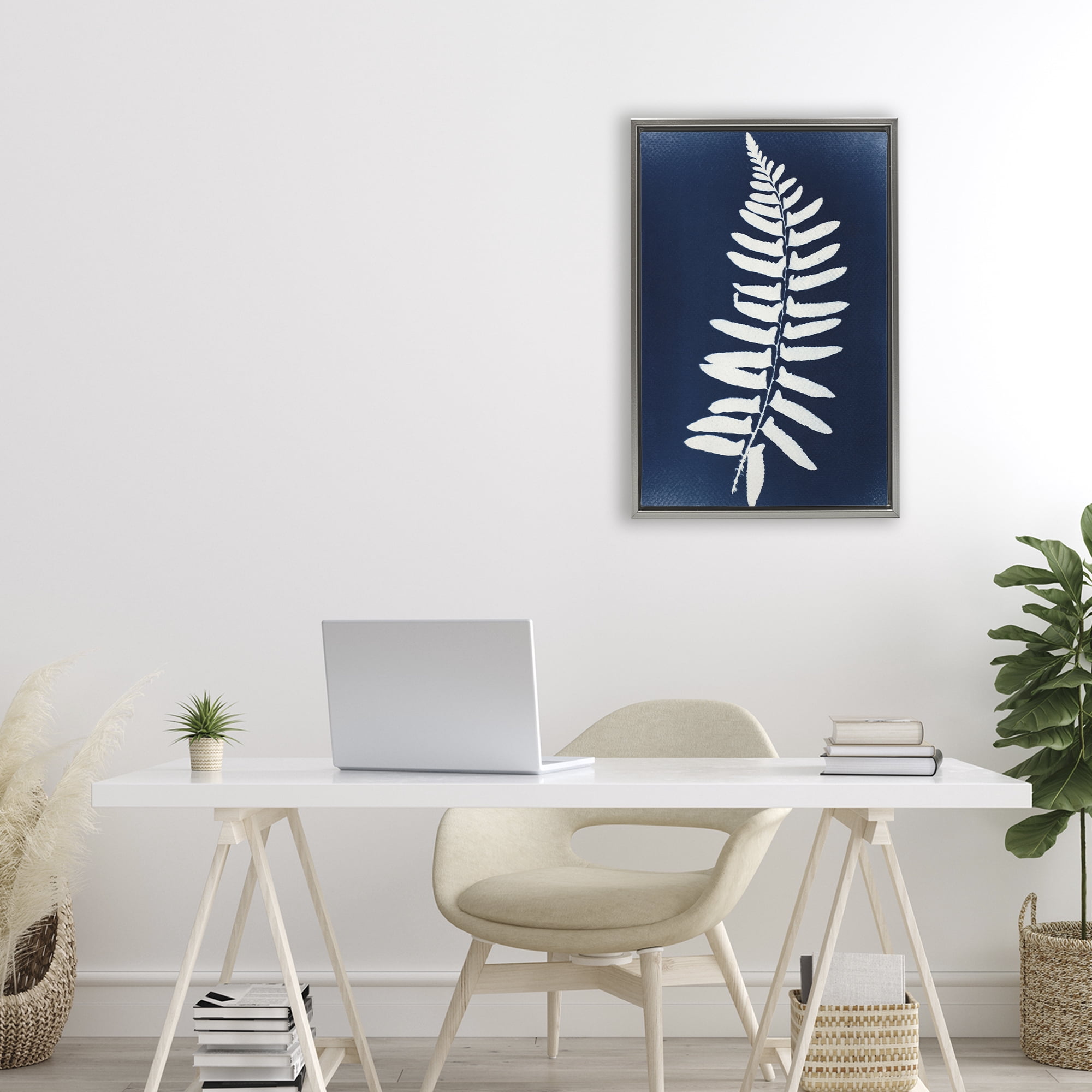 Stupell Industries Fern Leaf on Indigo Gray Framed Floater Canvas Wall Art, design by Lynn Byrd