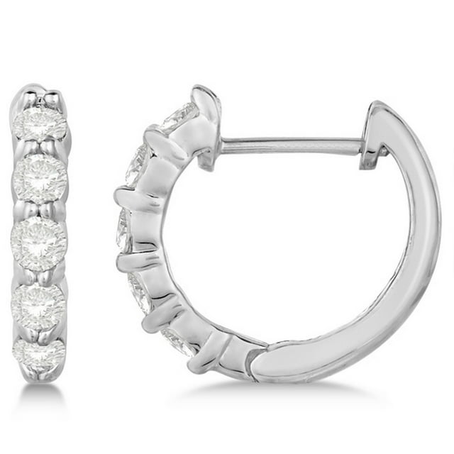 Hinged Hoop Diamond Huggie Style Earrings in 14k White Gold (0.50ct)