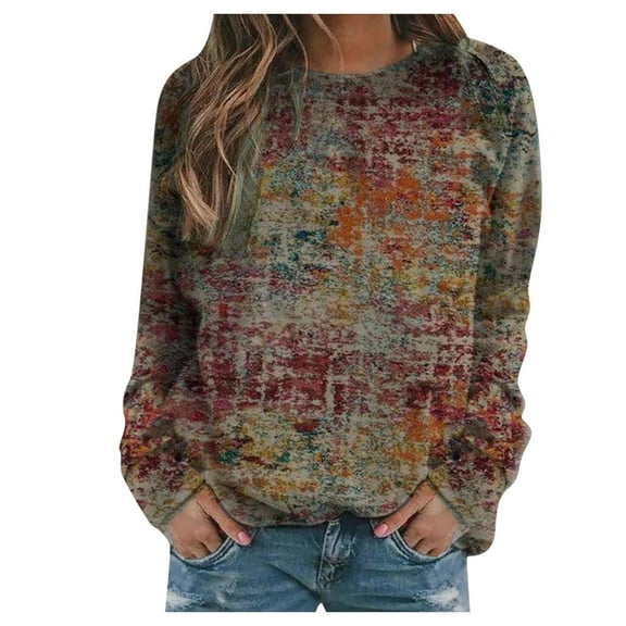 Holiday Deals Usmixi Womens Sweatshirt Winter Crewneck Sweatshirt Womens Plus Size Loose Long Raglan Sleeve Pullover Tops Fashion Tie Dye Print Ladies Girls Tunic Blouses Big Saving