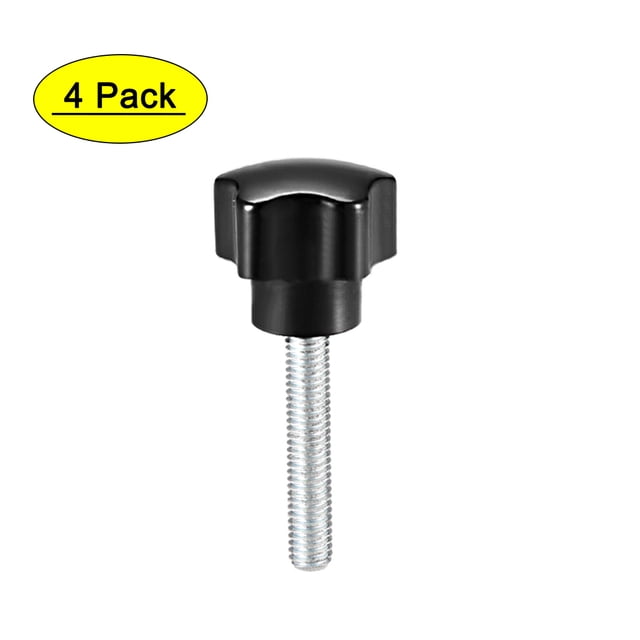 Uxcell M6 x 40mm Rosca macho 24mm Cabeza perillas en forma de estrella galvanizadas negras 4 Paquete