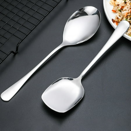 

opvise Big Spoon Long Handle Comfortable Grip Ladling Stainless Steel Buffet Dinner Large Size Serving Spoon Daily Use A