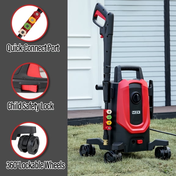 2025 New PETGLE Electric Power Washer - 5000PSI, 2.99GPM with 360° Rotating Wheels, 4 Nozzles & Foam Cannon - Ideal for Car & Driveway Cleaning