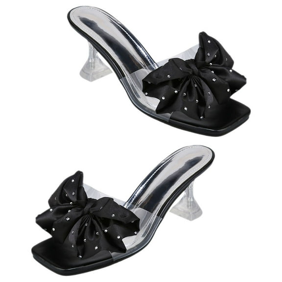 HEMOTON Bow Heels for Women Mules Heels with Chic Bow Tie Design Black Comfortable and Durable 3.5 Inches