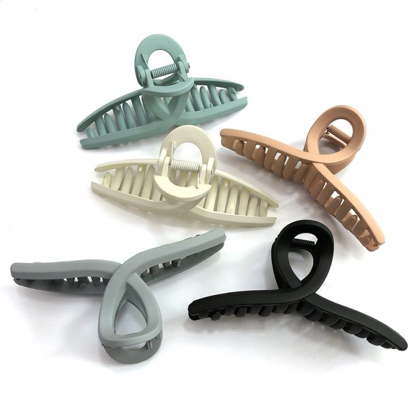 Nalodu Paquete de 5 pinzas para el cabello, tamaño grande, mate, 4,3 pulgadas, antideslizantes, pinzas para mandíbula de mariposa, colores surtidos, para mujeres con cabello fino, medio y grueso