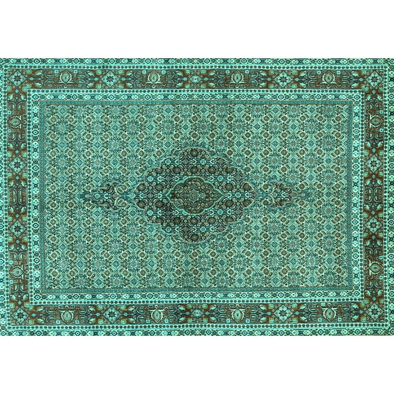 Ahgly Company Machine Washable Indoor Rectangle Persian Turquoise Blue Traditional Area Rugs, 5' x 7'
