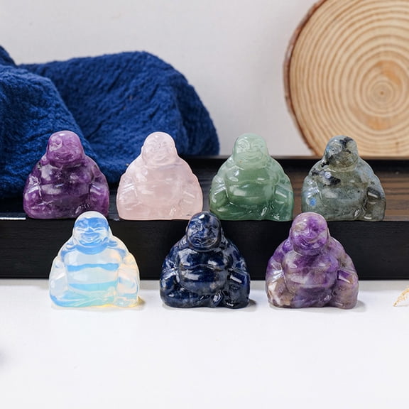 Dserhfy Natural Stone Buddha Figurine Positive Healing Energy Colorful Hand carved Laughing Buddha Statue Desktop Decoration Birthday Festival Gift