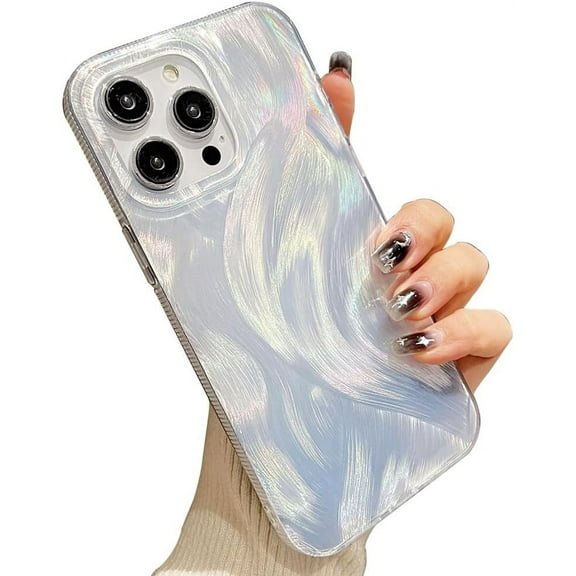 Silver Laser Feather Curly Wavy Texture Aesthetic TPU Case Compatible with iPhone Case (iPhone 13 Pro)