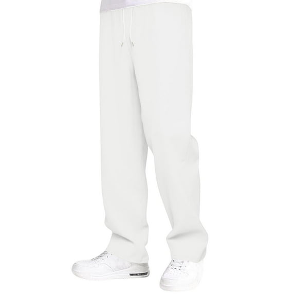 LIIPEE Mens Casual Pants Spring Summer Fashion Solid Color Stretch Elastic Waist Drawstring Wide Leg Pants With Pockets Male Classic Basketball Golf Gym Pants,White,XL