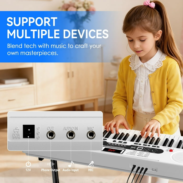 Fenbeli 61-Key Piano Keyboard with Lighted Keys, Stand, Bench