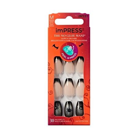 KISS imPRESS Halloween Press On Nails, ‘Bad Idea right’, Black, Medium Coffin, 30 Count