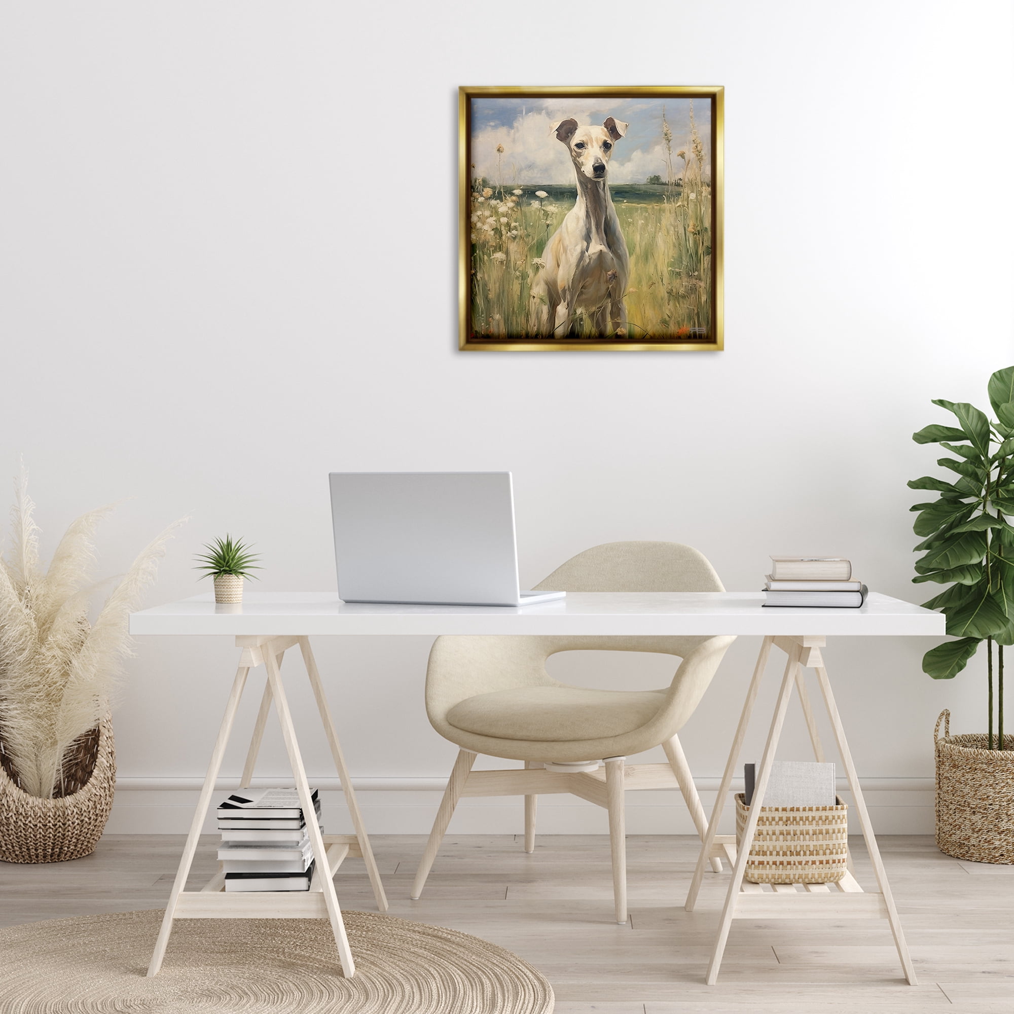 Stupell Industries Greyhound Dog Landscape Landscape Painting Gold Floater Framed Canvas Art Print Wall Art, 25 x 25